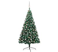vidaXL Demi-Arbre de Noël Artificiel Pré-éclairé et Boules, Sapin de Noël avec LED, Décoration de Vacances, Ornement de Fête Intérieur Extérieur, Vert 180 cm