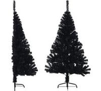 vidaXL Demi Sapin de Noël Artificiel avec Support Arbre de Noël Décoration de Vacances Ornement de Noël Décoration de Fête Noir 120 cm PVC Noir G