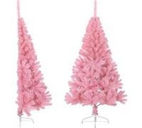 vidaXL Demi Sapin de Noël Artificiel avec Support Décoration de Noël Ornement de Vacances Décoration de Fête Salle de Séjour Rose 150 cm PVC Rose G