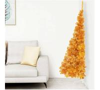 vidaXL Demi sapin de Noël artificiel 240 cm PET avec support doré – Doré