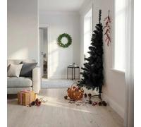 vidaXL Demi sapin de Noël avec support - Noir - 180 cm
