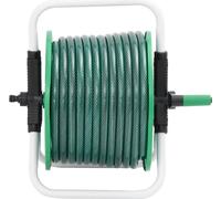vidaXL Dévidoir de tuyau sur pied Vert avec 30 m de tuyau PVC
