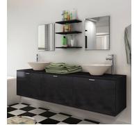 vidaXL Dix pcs mobilier Meuble pour Salle de Bains avec lavabo et Robinet Noir