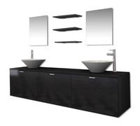 vidaXL Dix pièces pour Salle de Bains avec lavabo et Robinet Noir
