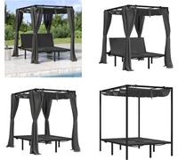vidaXL Double Bain de soleil avec rideaux et baldaquin Anthracite - Bain de soleil Avec Rideaux - Bains de soleil Avec Rideaux - Bain de soleil - Lit Lounge