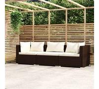 vidaXL Canapé 3 places avec coussins Marron Poly rotin
