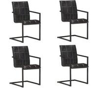 vidaXL Eetkamerstoelen 4 st echt leer zwart3065691 Noir G