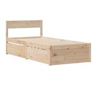 vidaXL Encadré de lit avec tiroirs 75 x 190 cm en bois massif de pin, cadre de lit simple, base avec structure en bois