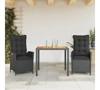 vidaXL Ensemble de jardin 3 pièces avec coussins Noir Poly Rattan