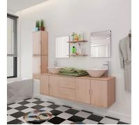 vidaXL Ensemble 9 pcs de mobilier Meuble de Salle de Bain et lavabo Vasque Beige