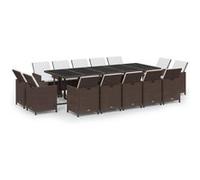 vidaXL Ensemble de jardin 15 pièces avec coussins Poly rotin brun