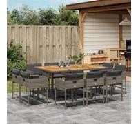 vidaXL Ensemble à manger de jardin 11 pièces avec coussins Poly rotin Gris