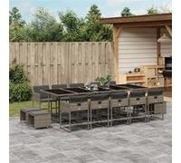 vidaXL Ensemble de jardin 15 pièces avec coussins Gris Poly rotin