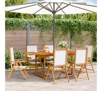 vidaXL Ensemble de jardin 7 pièces en tissu et bois massif blanc crème