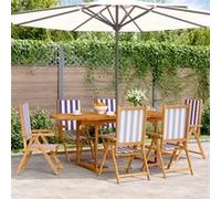 vidaXL Ensemble de jardin 7 pièces tissu et bois massif bleu et blanc