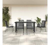 vidaXL Ensemble à manger de jardin 7 pcs noir textilène et acier, ensemble à manger d'extérieur, salon de jardin, table à manger et chaise à manger Noir G