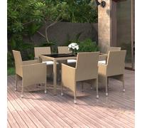 vidaXL Ensemble de jardin 7 pièces Poly rotin et verre trempé Beige