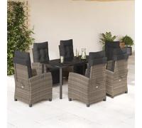vidaXL Ensemble de jardin 7 pièces avec coussins Gris Poly rotin