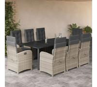 vidaXL Salon de jardin 9 pièces avec coussins gris clair Poly rotin