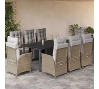 vidaXL Salon de jardin 9 pièces avec coussins Mélange beige Poly rotin