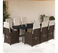 vidaXL Salon de jardin 9 pièces avec coussins Marron Poly rotin