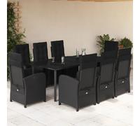 vidaXL Salon de jardin 9 pièces avec coussins noir poly rotin