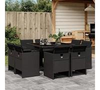 vidaXL Salon de jardin 9 pièces avec coussins noir poly rotin