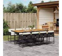 vidaXL Salon de jardin 9 pièces avec coussins noir poly rotin