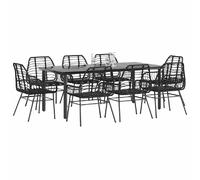 vidaXL Ensemble de salle à manger de jardin 9 pièces en verre de polyrattang noir