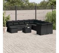 vidaXL Ensemble de 12 canapés de jardin avec coussins noir poly rotin