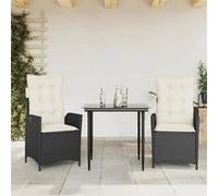 vidaXL Ensemble de jardin 3 pièces avec coussins Noir Poly Rattan
