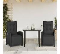 vidaXL Ensemble de jardin 3 pièces avec coussins Noir Poly Rattan