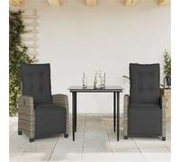 vidaXL Ensemble à Manger de Jardin avec Coussins 3 pcs, Table et Chaises avec Dossier et Repose-pied Réglables, Meubles d'Extérieur, Moderne, Gris Résine Tressée Gris