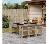 vidaXL Ensemble de jardin 7 pièces en poly rotin avec coussins, mélange beige