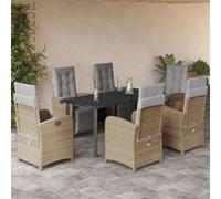 vidaXL Ensemble de jardin 7 pièces en poly rotin avec coussins Beige