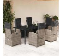 vidaXL Ensemble de jardin 7 pièces avec coussins – poly rotin gris