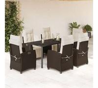 vidaXL Ensemble de jardin 3212985, 7 pièces poly rotin, table et chaises réglables, coussins Marron