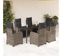 vidaXL Ensemble de jardin 7 pièces avec coussins, poly rotin gris