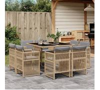 vidaXL Salon de jardin 9 pièces Mélange beige poly rotin avec coussins