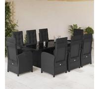 vidaXL Salon de jardin 9 pièces avec coussins noir poly rotin
