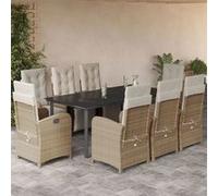 vidaXL Salon de jardin 9 pièces en Poly Rattan avec coussins Beige