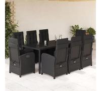 vidaXL Salon de jardin 9 pièces avec coussins noir poly rotin