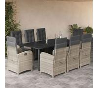 vidaXL Salon de jardin 9 pièces en Poly rotin avec coussins gris clair