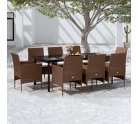 vidaXL Ensemble à manger de jardin coussins 9 pcs - Marron/Noir