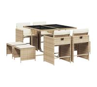 vidaXL Salon de jardin 13 pièces avec coussins Beige Poly Rattan