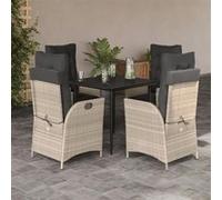 vidaXL Salon de jardin 5 pièces avec coussins gris clair Poly rotin