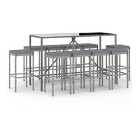 vidaXL Ensemble bar de jardin 11 pièces avec coussins Gris Poly rotin