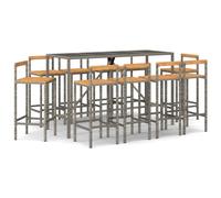 vidaXL Ensemble bar de jardin 11 pièces 3187699 – gris, poly rotin et bois massif acacia