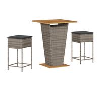 vidaXL Ensemble bar de jardin 3 pièces avec coussins Gris Poly rotin