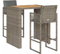 vidaXL Ensemble bar de jardin 3 pièces avec coussins Gris Poly rotin Acacia